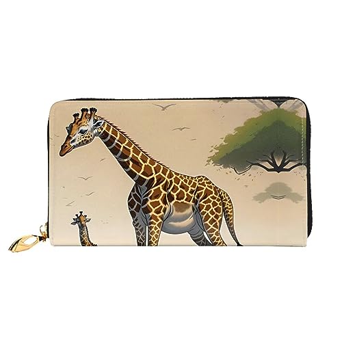 STejar Mutter und Kind Giraffe Damen Geldbörse Leder Große Kapazität Clutch Damen Handy Clutch Kreditkartenhalter Schwarz Einheitsgröße Modern, Schwarz , Einheitsgröße, Modern von STejar