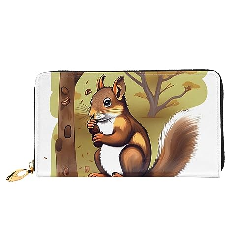 STejar Nut-Eating Squirrel Damen-Geldbörse, Leder, große Kapazität, Clutch, Handy-Clutch, Kreditkartenhalter, Schwarz, Einheitsgröße, modern, Schwarz , Einheitsgröße, Modern von STejar