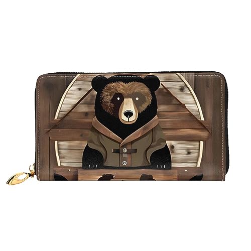 STejar Rustic Lodge Bear Damen-Geldbörse, Leder, große Kapazität, Clutch, Handy-Clutch, Kreditkartenhalter, Schwarz, Einheitsgröße, modern, Schwarz , Einheitsgröße, Modern von STejar