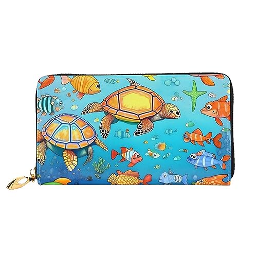 STejar Turtle And Fish Damen-Geldbörse, Leder, große Kapazität, Clutch, Handy-Clutch, Kreditkartenhalter, Schwarz, Einheitsgröße, modern, Schwarz , Einheitsgröße, Modern von STejar