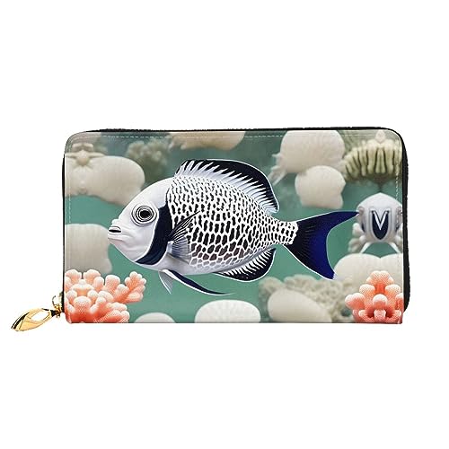 STejar White Tropical Fish Damen-Geldbörse, Leder, große Kapazität, Clutch, Handy-Clutch, Kreditkartenhalter, Schwarz, Einheitsgröße, modern, Schwarz , Einheitsgröße, Modern von STejar