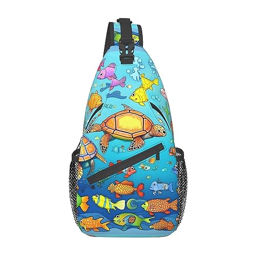 Schildkröten- und Fisch-Rucksäcke, Brusttaschen für Herren und Damen, Crossbody-Taschen, Wandern, modische Schultertaschen, Outdoor-Sport, Schwarz, Einheitsgröße, Kreuz-Brusttasche diagonal von STejar