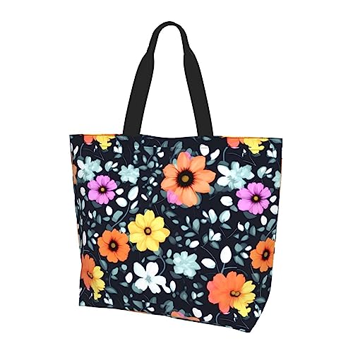 Schöne bunte Blumen Damen große Kapazität Schultertasche geeignet für den täglichen Reisen, Einkaufen, Schule und Arbeit, Schwarz, Einheitsgröße von STejar