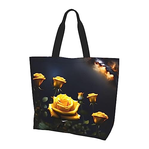 Schöne gelbe Rosen Damen große Kapazität Schultertasche geeignet für den täglichen Reisen, Einkaufen, Schule und Arbeit, Schwarz, Einheitsgröße von STejar