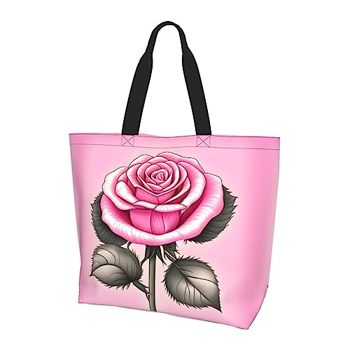 Schöne rosa Rosen Damen große Kapazität Schultertasche geeignet für den täglichen Reisen, Einkaufen, Schule und Arbeit, Schwarz, Einheitsgröße von STejar