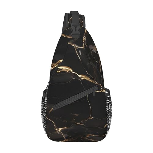 Schwarz Gold Marmor Rucksäcke Herren und Damen Brusttaschen Crossbody Taschen Wandern Mode Schultertaschen Outdoor Sport, Schwarz, Einheitsgröße, Kreuz-Brusttasche diagonal von STejar