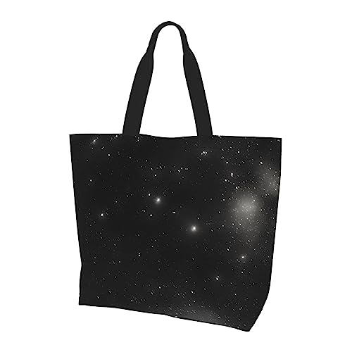 Schwarze und weiße Galaxie-Damen-Schultertasche mit großem Fassungsvermögen, geeignet für den täglichen Gebrauch, Reisen, Einkaufen, Schule und Arbeit, Schwarz, Einheitsgröße von STejar