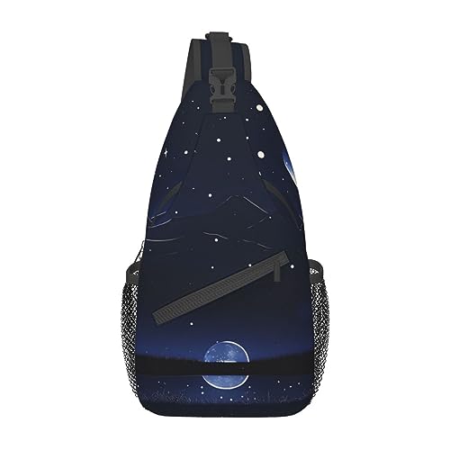 Serene Blue Night View Rucksäcke, Herren und Damen, Brusttaschen, Crossbody-Taschen, Wandern, Mode, Schultertaschen, Outdoor-Sport, Schwarz, Einheitsgröße, Kreuz-Brusttasche diagonal von STejar