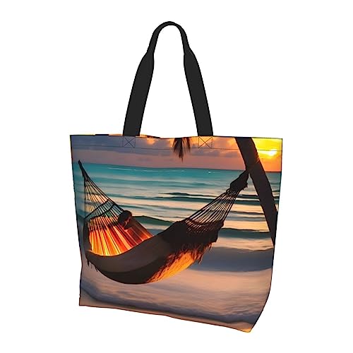 Sunset Beach Hängematte Damen Große Kapazität Schultertasche Geeignet für den täglichen Reisen, Einkaufen, Schule und Arbeit, Schwarz, Einheitsgröße von STejar