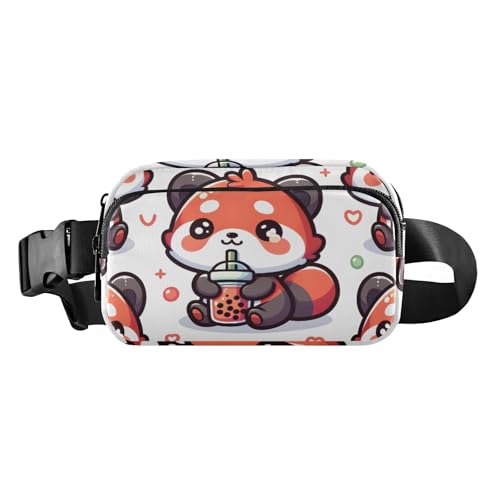 Bauchtasche für Damen und Herren, Gürteltasche, Gürteltasche, Umhängetasche, Bauchtasche mit verstellbarem Riemen, Niedlicher roter Panda mit Bubble Tea, Cartoon, Einheitsgröße von SUABO