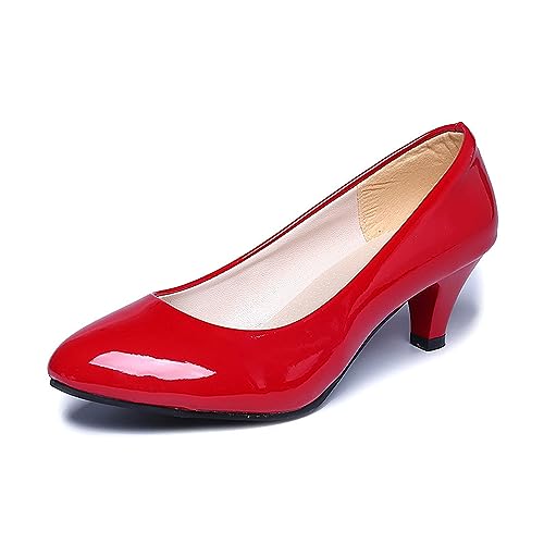 Damen Pumps Mit Kitten Heel, Sexy Niedrige Absätze 5 cm Absatzschuhe Geschlossene Pumps Mit Kleinem Absatz Elegant Brautschuhe Büro Heel Schuhe (Color : Red, Size : 39 EU) von SUABON