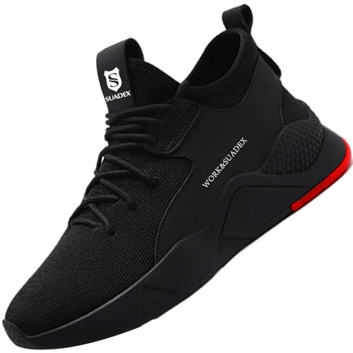 SUADEX Arbeitsschuhe Sicherheitsschuhe Herren Damen Leicht Atmungsaktiv Stahlkappenschuhe Unisex Sneaker mit Stahlkappe (02-Schwarz 37EU) von SUADEX