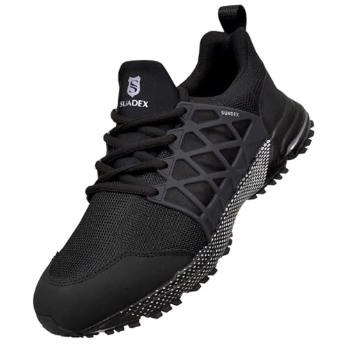 SUADEX Sicherheitsschuhe Arbeitsschuhe Herren Damen Atmungsaktiv Arbeitsschutzschuhe Stahlkappenschuhe Leicht mit Stahlkappe Schwarz 45 EU von SUADEX