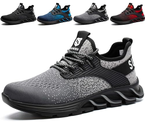 SUADEX Sicherheitsschuhe Arbeitsschuhe Herren Damen Leicht Arbeitsschutzschuhe Stahlkappenschuhe Atmungsaktiv mit Stahlkappe Grau 37 EU von SUADEX