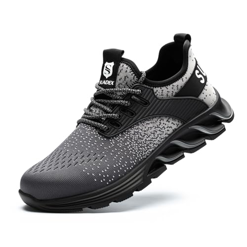 SUADEX Sicherheitsschuhe Arbeitsschuhe Herren Damen Leicht Arbeitsschutzschuhe Stahlkappenschuhe Atmungsaktiv mit Stahlkappe Grau 46 EU von SUADEX