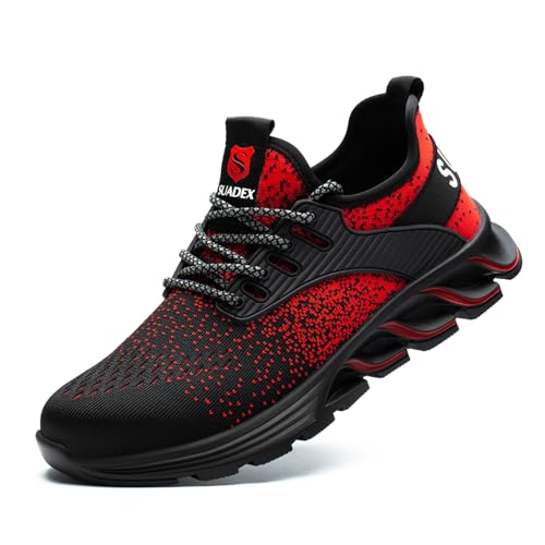 SUADEX Sicherheitsschuhe Arbeitsschuhe Herren Damen Leicht Arbeitsschutzschuhe Stahlkappenschuhe Atmungsaktiv mit Stahlkappe Rot 47 EU von SUADEX