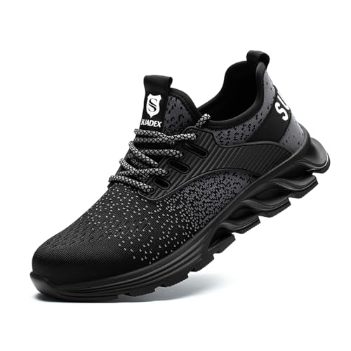 SUADEX Sicherheitsschuhe Arbeitsschuhe Herren Damen Leicht Arbeitsschutzschuhe Stahlkappenschuhe Atmungsaktiv mit Stahlkappe Schwarz 38 EU von SUADEX