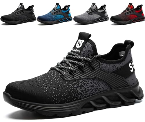 SUADEX Sicherheitsschuhe Arbeitsschuhe Herren Damen Leicht Arbeitsschutzschuhe Stahlkappenschuhe Atmungsaktiv mit Stahlkappe Schwarz 39 EU von SUADEX