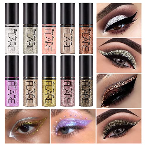 SUAKE 10Pcs Waterproof Colorful Liquid Glitter Eyeshadow Kit,Longwearing Gold Liquid Glitter Eyeliner Set,Liquid Eye Glitter Sparkle Eye shadow Glitter sombra de para ojos Makeup Glitter for Eyes von SUAKE