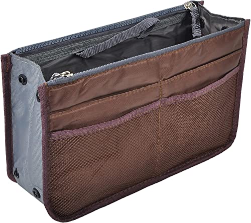 SUAVER Multi-Funktions Handtasche Organizer Tasche Veranstalter Liner ordentlich Reise Beutel Tasche Kosmetik Tasche fügen sie 13 Taschen große veranstalter einfügen Handtasche mit henkel (Kaffee) von SUAVER