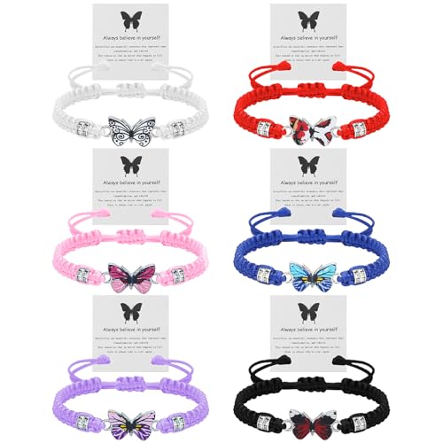 SUBANG Schmetterlings-Armband für Damen, mit Aufschrift "Always Believe in Yourself", bunt, verstellbar, geflochtenes Seil, Freundschaftsschmuck für Freunde, Familie, Paare, 6 Stück SUBANG Schmetterlings-Armband für Damen, mit Aufschrift "Always Believe in Yourself", bunt, verstellbar, geflochtenes Seil, Freundschaftsschmuck für Freunde, Familie, Paare, 6 Stück von SUBANG