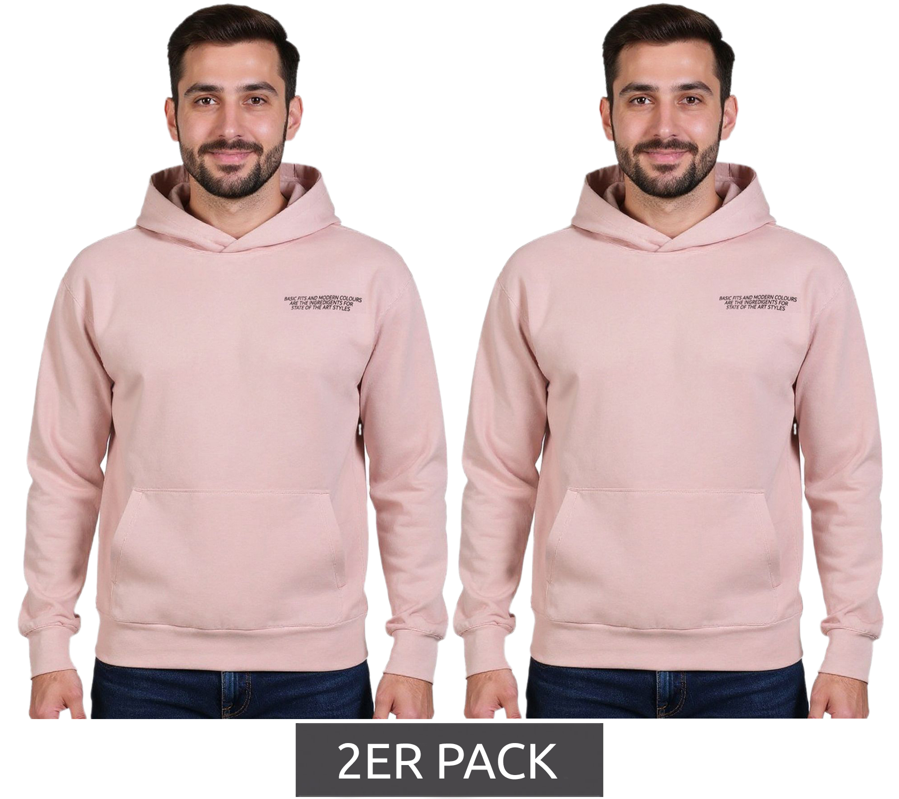 2er Pack SUBLEVEL Herren Kapuzen-Pullover Baumwoll-Hoodie mit Eingriffstaschen Sweater H10014T21326A1 13300 Rosa von SUBLEVEL
