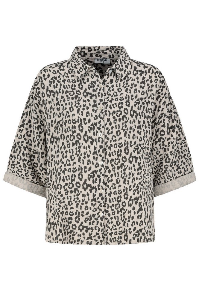 SUBLEVEL Blusenshirt Trendiges Design mit Leo Muster und Knöpfen Print Shirt Blouse von SUBLEVEL