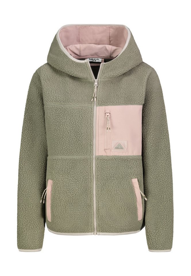 SUBLEVEL Fleecejacke Damen Outdoorfleecejacke mit Brusttasche und Kapuz Outdoorjacke Kuscheljacke von SUBLEVEL
