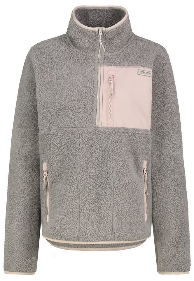 SUBLEVEL Fleecejacke Damen Teddyfleece Kuschelig Übergangsjacke Jacke Outdoor Jacke Stehkragen, Kapuze, flauschig, kuschelig, warm, Outdoor von SUBLEVEL