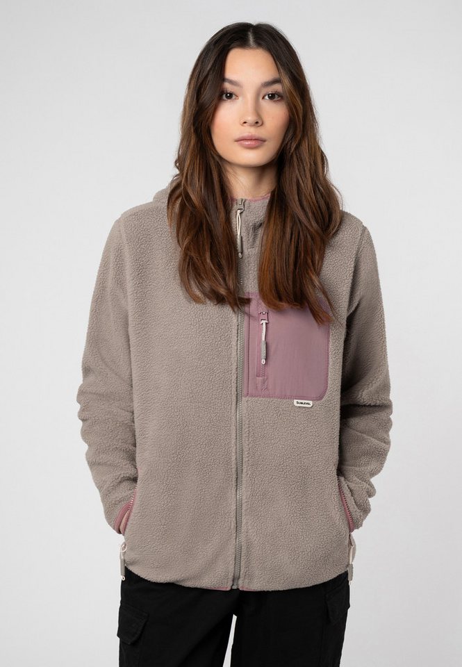 SUBLEVEL Fleecejacke Damen Teddyfleecejacke mit Brusttasche und Kapuze Fleecejacke Outdoorjacke Kuscheljacke von SUBLEVEL