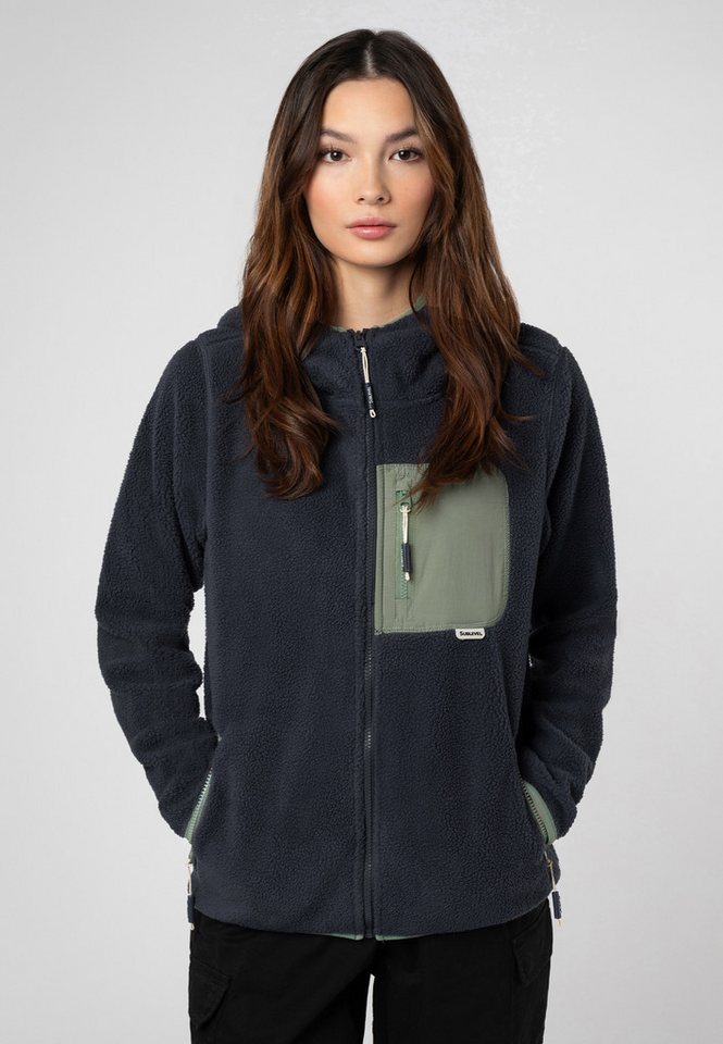SUBLEVEL Fleecejacke Damen Teddyfleecejacke mit Brusttasche und Kapuze Fleecejacke Outdoorjacke Kuscheljacke von SUBLEVEL