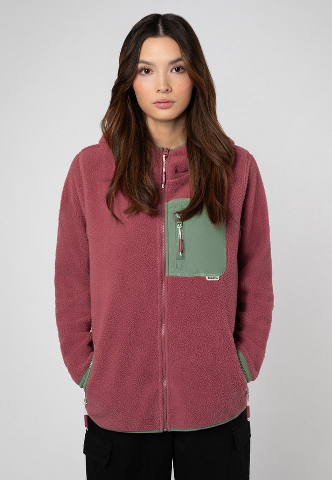 SUBLEVEL Fleecejacke Damen Teddyfleecejacke mit Brusttasche und Kapuze Fleecejacke Outdoorjacke Kuscheljacke von SUBLEVEL