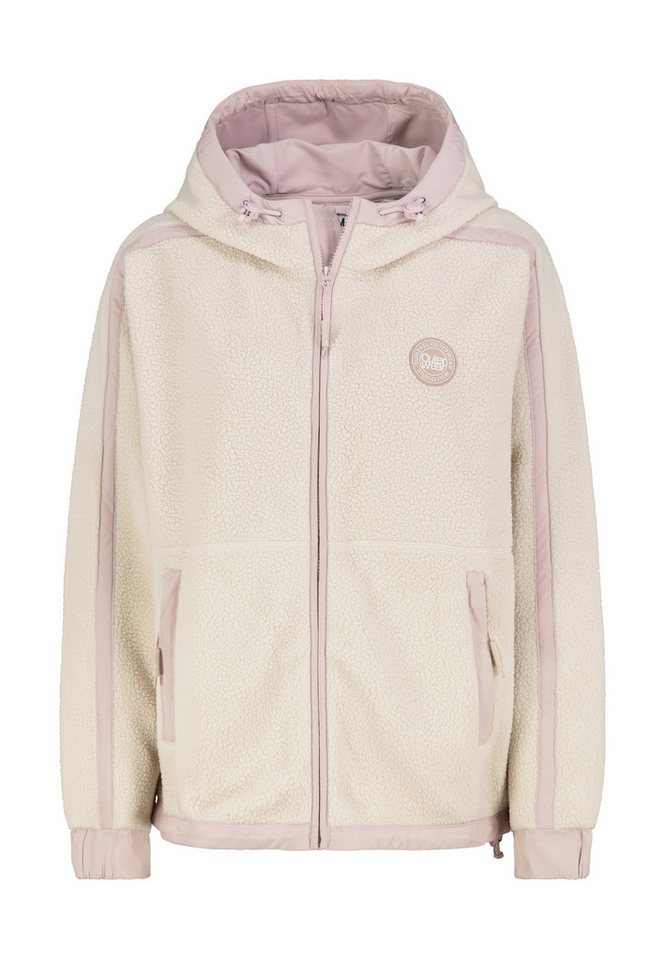 SUBLEVEL Fleecejacke Damen Teddyfleecejacke mit Kontraststreifen und Ka Outdoorjacke Kuscheljacke von SUBLEVEL