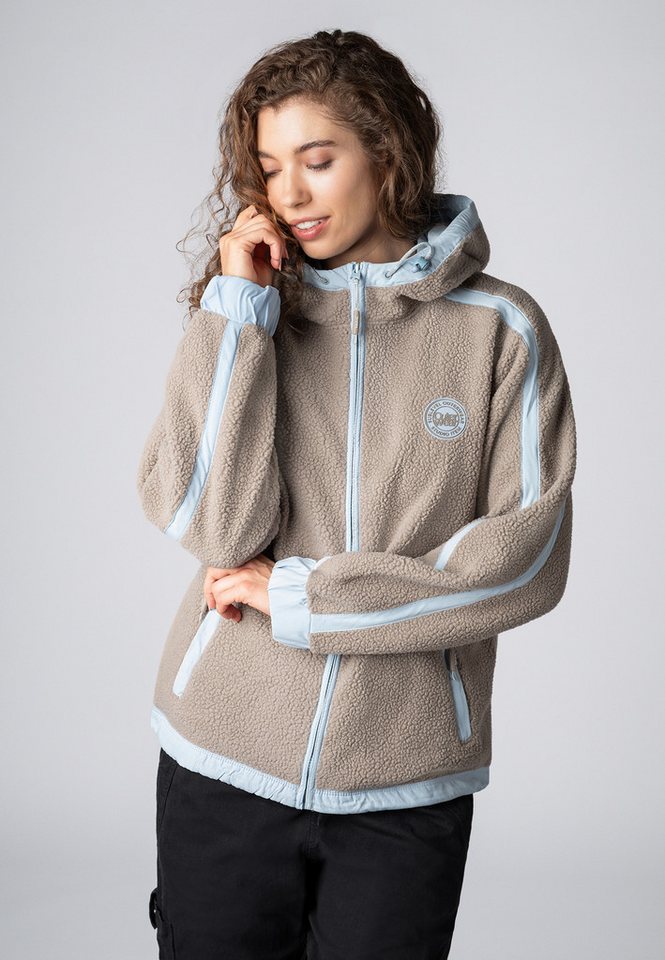 SUBLEVEL Fleecejacke Damen Teddyfleecejacke mit Kontraststreifen und Ka Outdoorjacke Kuscheljacke von SUBLEVEL