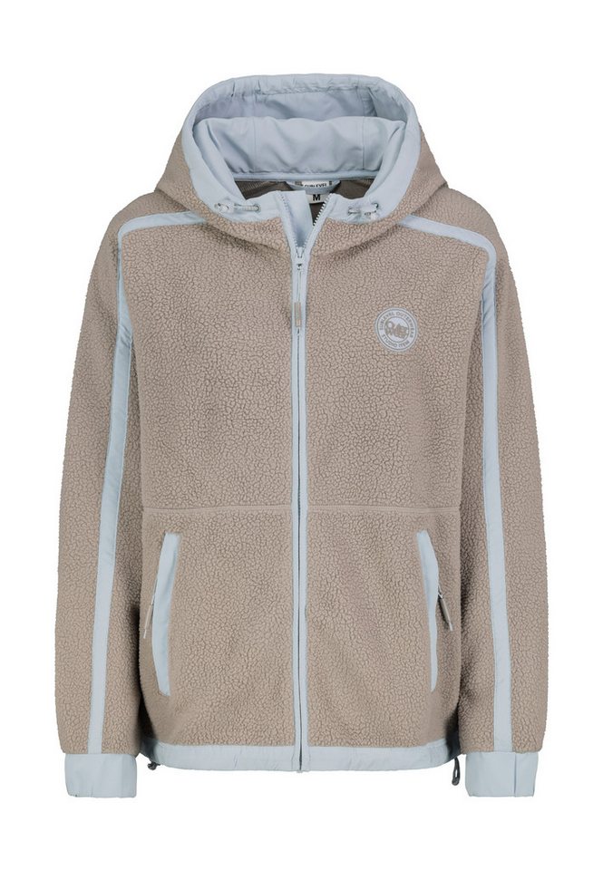 SUBLEVEL Fleecejacke Damen Teddyfleecejacke mit Kontraststreifen und Ka Outdoorjacke Kuscheljacke von SUBLEVEL