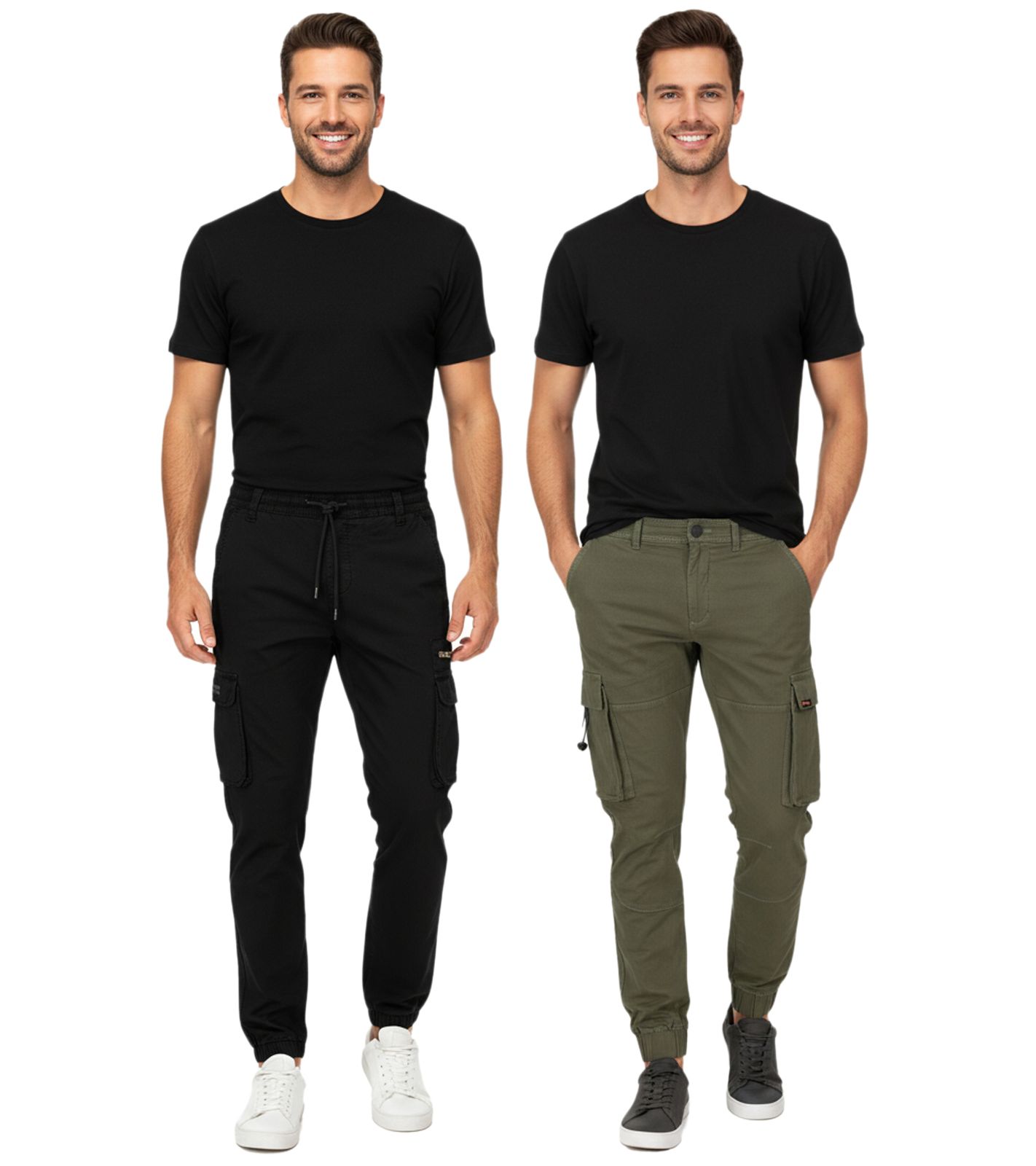 SUBLEVEL Herren Cargo-Hose elastischer Bund mit Kordelzug Baumwoll-Hose in Schwarz oder Grün von SUBLEVEL