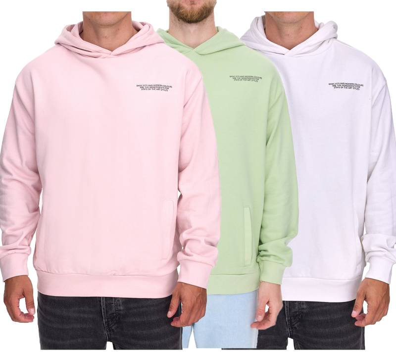 SUBLEVEL Herren Kapuzen-Pullover Baumwoll-Hoodie mit Eingriffstaschen Sweater H10014T21326A Rosa, Hellgrün oder Weiß von SUBLEVEL
