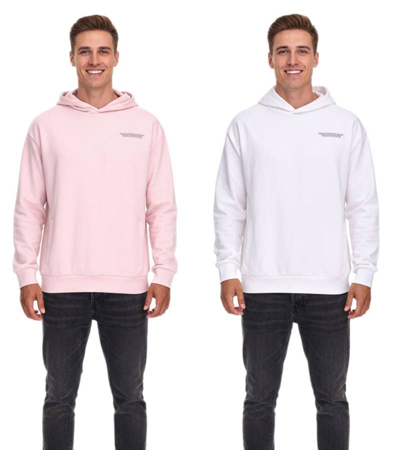 SUBLEVEL Herren Kapuzen-Pullover Baumwoll-Hoodie mit Eingriffstaschen Sweater H10014T21326A in Rosa oder Weiß von SUBLEVEL
