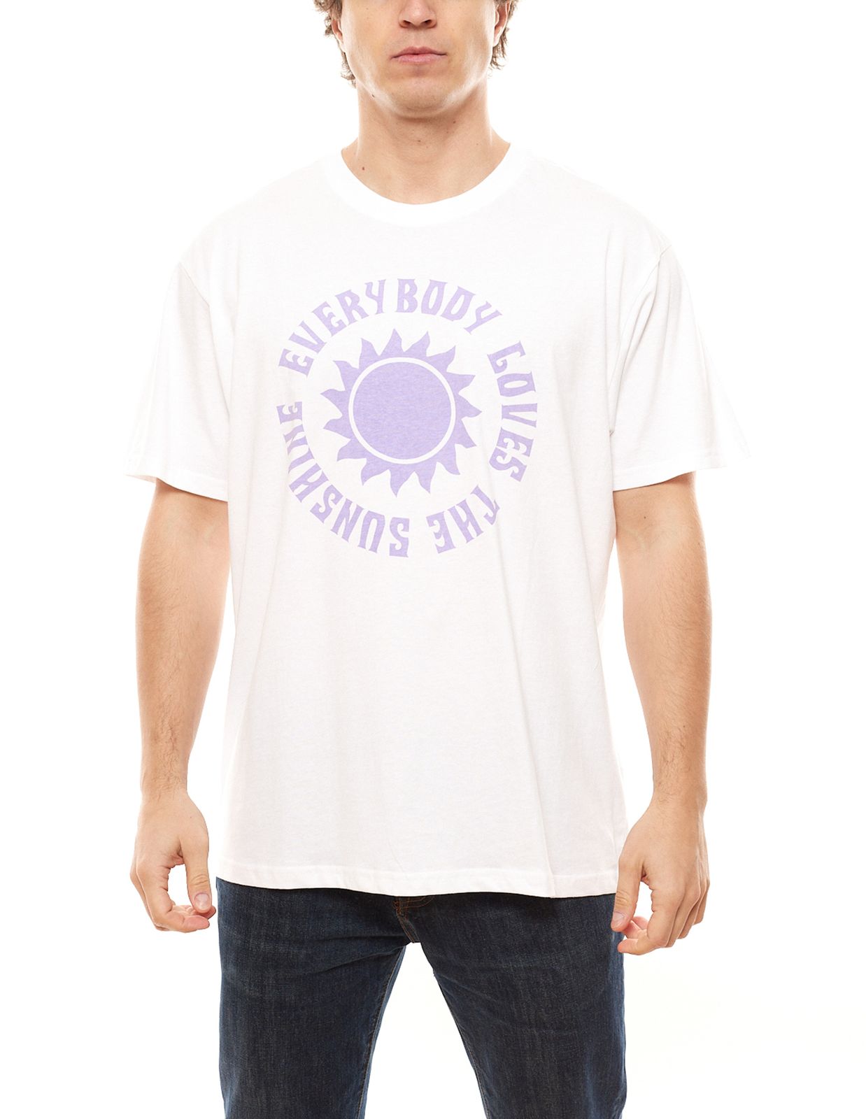 SUBLEVEL Herren Rundhals-T-Shirt mit Frontprint "Everybody Loves The Sunshine" aus reiner Baumwolle H12022M21331A 001 Weiß von SUBLEVEL