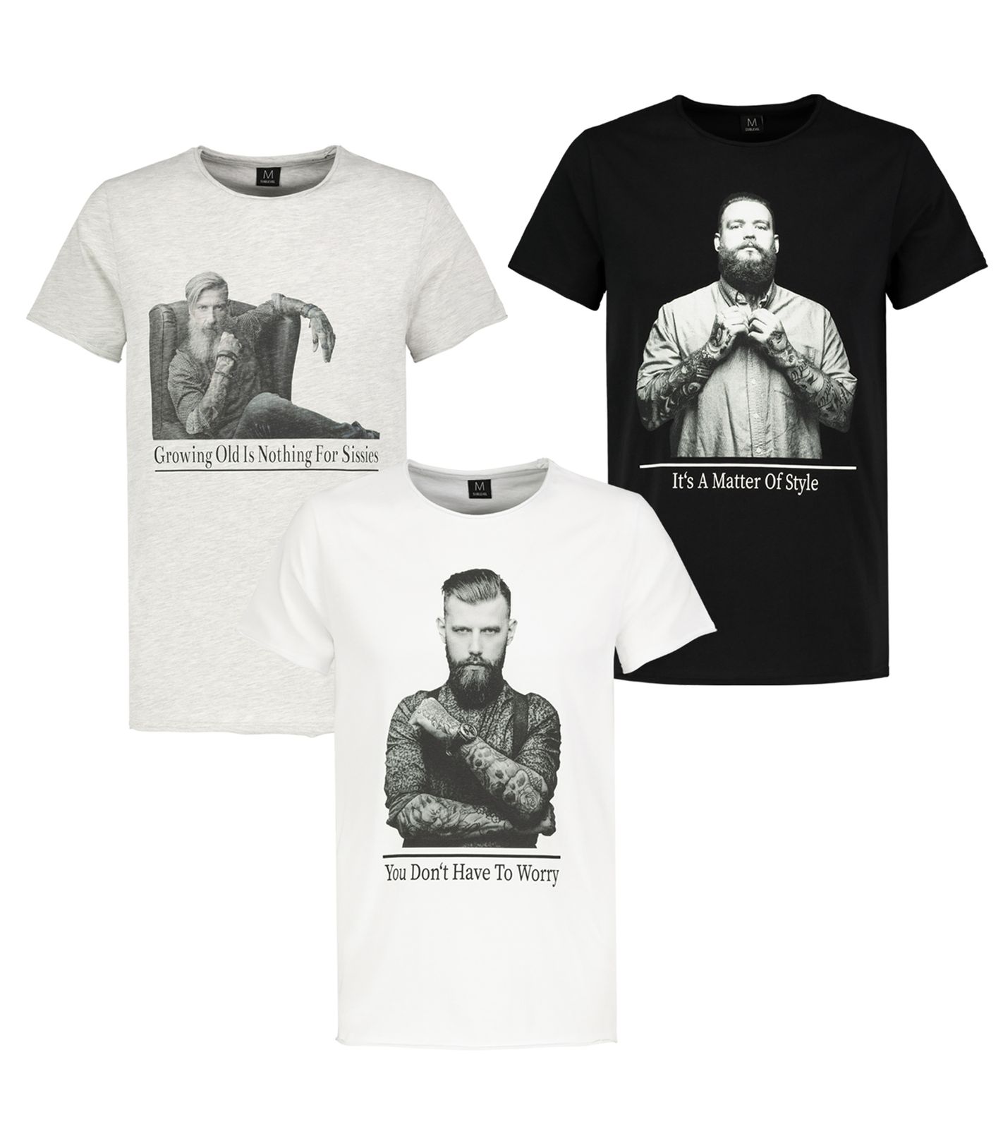SUBLEVEL Herren veganes Baumwoll-T-Shirt mit verschiedenen Frontprints H12022Z22429B Weiß, Schwarz oder Grau von SUBLEVEL