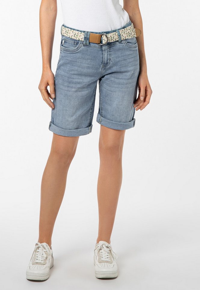 SUBLEVEL Jeansbermudas Damen Jeans Shorts kurze Hose mit buntem Gürtel 5 Pocket, Sommerhose, kurze Jeans, Bermudashorts von SUBLEVEL