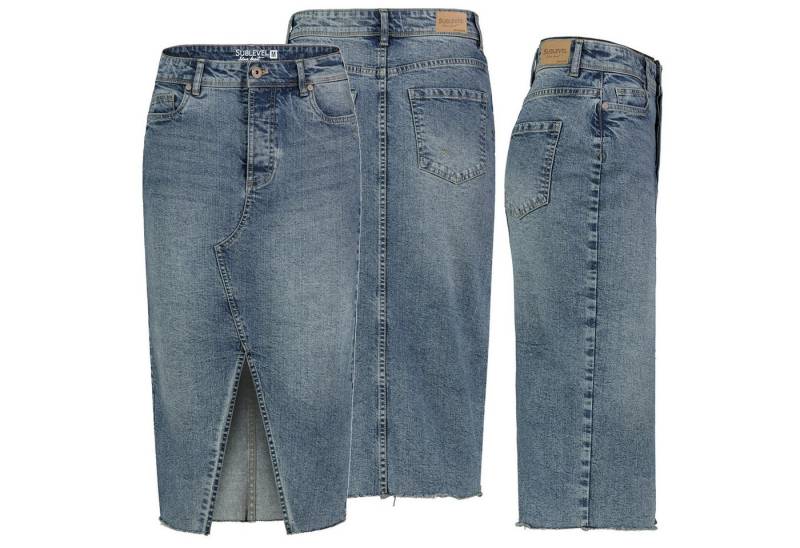 SUBLEVEL Jeansrock Damen Jeans rock Rock MAXI Lange Rock Denim Stretch Vintage Used-Look von SUBLEVEL