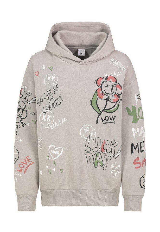 SUBLEVEL Kapuzenpullover Damen Hoodie mit Alloverprint Sweater, Kapuzensweatshirt mit seitl. Eingrifftaschen von SUBLEVEL