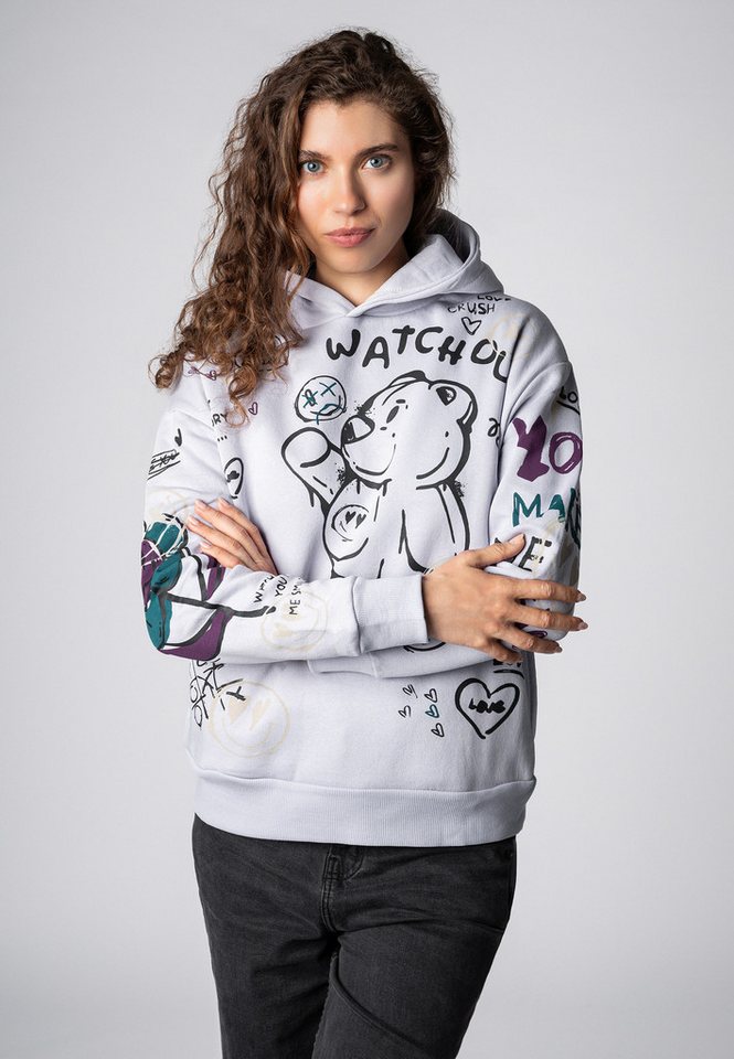 SUBLEVEL Kapuzenpullover Damen Hoodie mit Alloverprint Sweater, Kapuzensweatshirt mit seitl. Eingrifftaschen von SUBLEVEL