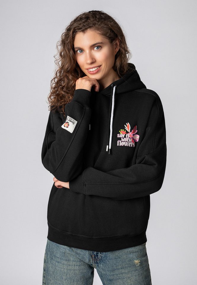 SUBLEVEL Kapuzenpullover Damen Hoodie mit Flowerprints Sweater, Kapuzensweatshirt mit seitl. Eingrifftaschen von SUBLEVEL