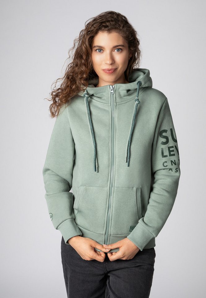 SUBLEVEL Kapuzensweatjacke Damen Jacke mit Prints und Kapuze Hoodie, Kapuzenpullover, Zipperjacke mit Kängurutasche und Kapuze von SUBLEVEL
