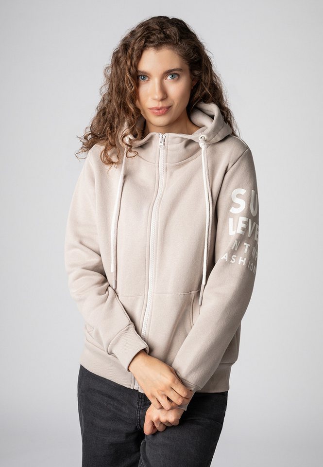 SUBLEVEL Kapuzensweatjacke Damen Jacke mit Prints und Kapuze Hoodie, Kapuzenpullover, Zipperjacke mit Kängurutasche und Kapuze von SUBLEVEL