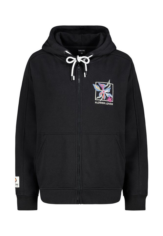 SUBLEVEL Kapuzensweatjacke Damen Jacke mit Prints und Kapuze Hoodie, Kapuzenpullover, Zipperjacke mit Kängurutasche und Kapuze von SUBLEVEL