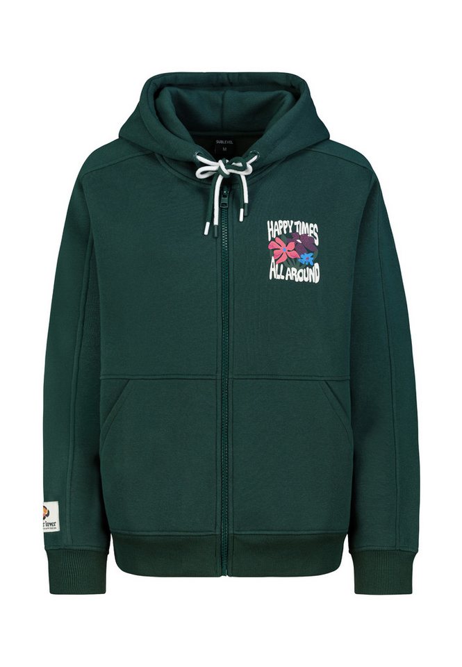 SUBLEVEL Kapuzensweatjacke Damen Jacke mit Prints und Kapuze Hoodie, Kapuzenpullover, Zipperjacke mit Kängurutasche und Kapuze von SUBLEVEL