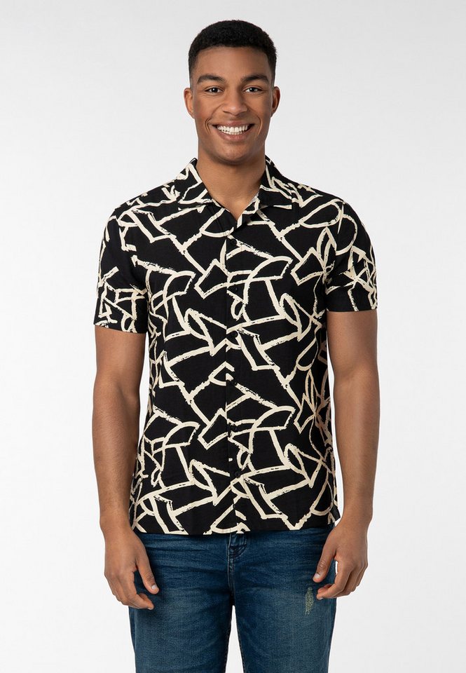 SUBLEVEL Kurzarmhemd Herren Freizeithemd allover bedruckt Freizeithemd, Kentkragen von SUBLEVEL